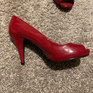 Cute red peep toe pumps